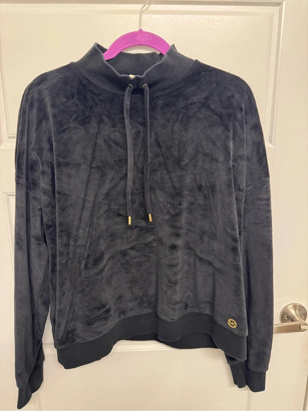 Michael Kors Black Velvet Velour Mock Neck Pullover Sweatshirt Size XL unisex